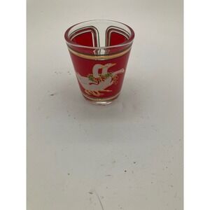 Culver Vintage Christmas Shot Glass Red Gold Trim‎ Holiday Geese MCM Barware